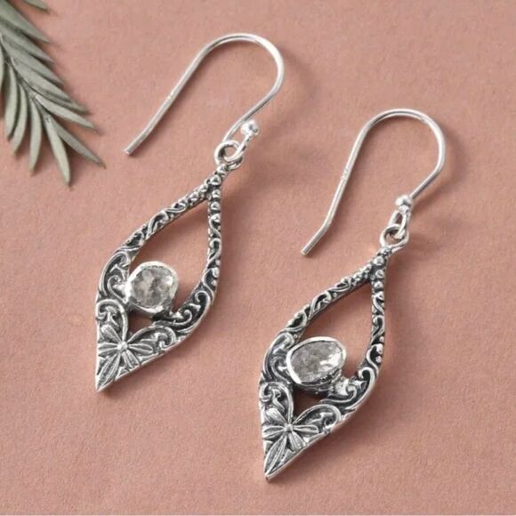 Raw Uncut Natural Diamond Earrings Set in 925 Sterling Silver - Picture 1 of 8